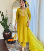 Liril color rayon slub fabric ceremonial wear embroidery work kurta set