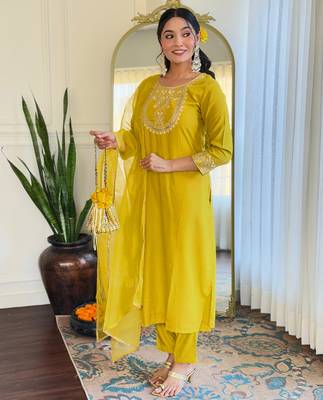 Liril color rayon slub ceremonial wear embroidery kurta set 3