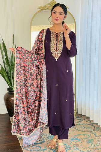 Wine color rayon   fabric beautiful festive wear readymade kurta set
