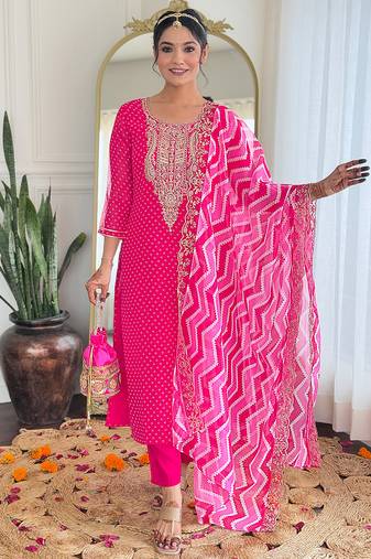 Pink color vichitra silk fabric beautiful festive wear readymade kurta set