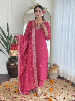 Pink color viscosee silk beautiful festive wear readymade kurta set 1