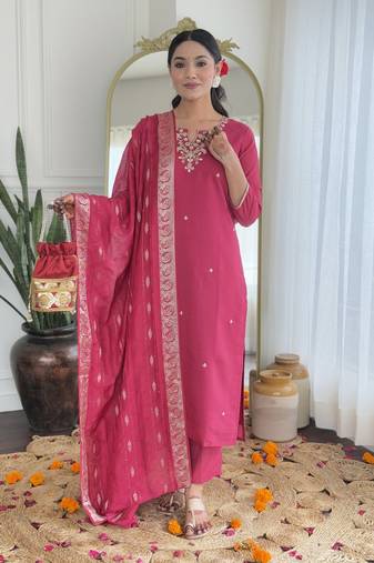 Pink color viscose silk fabric beautiful festive wear readymade kurta set