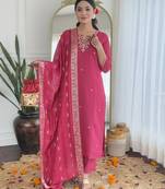 Pink color viscosee silk fabric beautiful festive wear readymade kurta set
