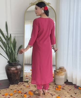 Pink color viscosee silk beautiful festive wear readymade kurta set 2