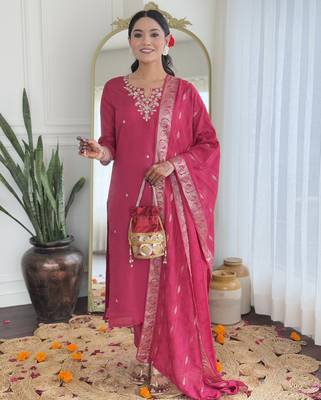 Pink color viscosee silk beautiful festive wear readymade kurta set 3