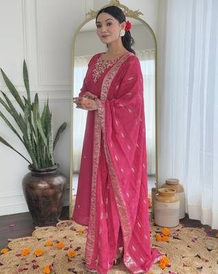 Pink color viscosee silk beautiful festive wear readymade kurta set 4