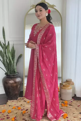 Pink color viscosee silk beautiful festive wear readymade kurta set