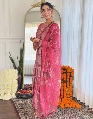Gajri color chanderi beautiful festive wear readymade kurta set 4