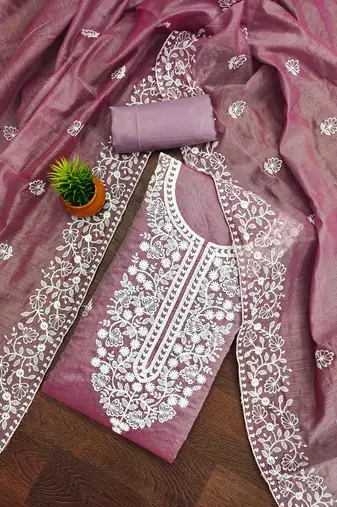 Women's mauve embroidered dress material