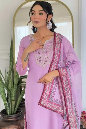 Lavender color rayon beautiful festive wear readymade kurta set