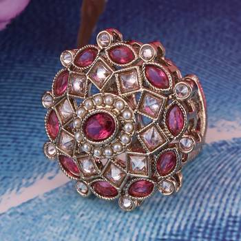 elegant gold plated adjustable ring with red stone detailing 1