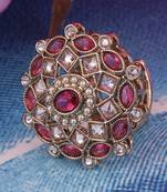 Pretty round and square shape gold plated adjustable finger ring for women