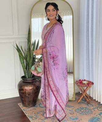 Lavender color rayon beautiful festive wear readymade kurta set 4