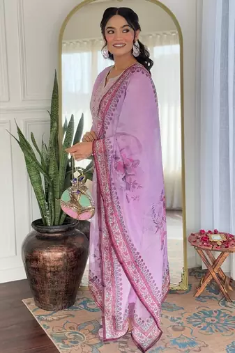 Lavender color rayon beautiful festive wear readymade kurta set