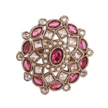 elegant gold plated adjustable ring with red stone detailing 2