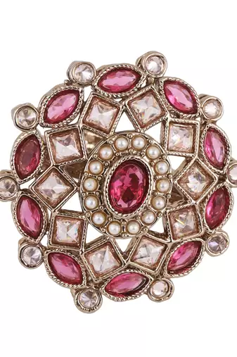 elegant gold plated adjustable ring with red stone detailing