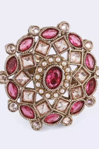 elegant gold plated adjustable ring with red stone detailing
