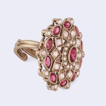 elegant gold plated adjustable ring with red stone detailing 4