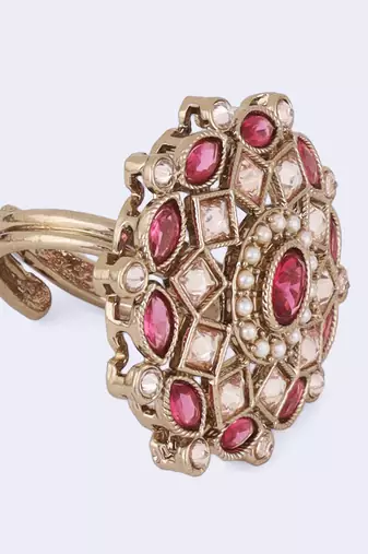 elegant gold plated adjustable ring with red stone detailing