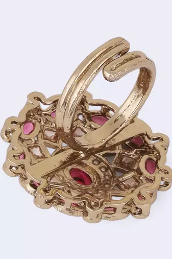 elegant gold plated adjustable ring with red stone detailing