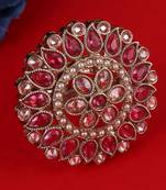 Royal flower and oval shape gold plated adjustable finger ring for women