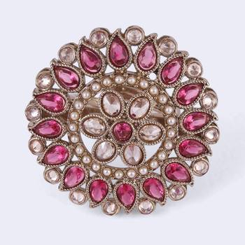 Royal flower and oval shape gold plated adjustable finger ring for women 3