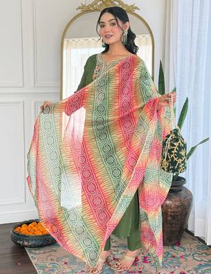 Mahendi color rayon fabric beautiful festive wear readymade kurta set 4