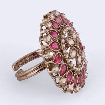 Royal flower and oval shape gold plated adjustable finger ring for women 4