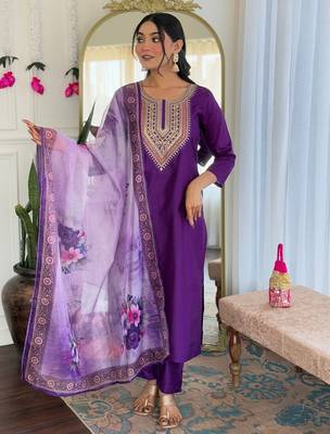 Purple color rayon fabric beautiful festive wear readymade kurta set 1