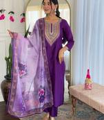 Purple color rayon fabric beautiful festive wear readymade kurta set