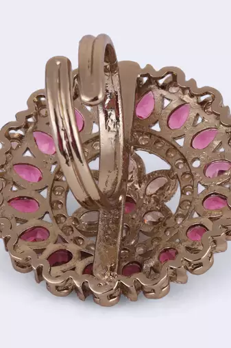 Royal flower and oval shape gold plated adjustable finger ring for women
