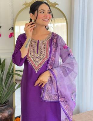 Purple color rayon fabric beautiful festive wear readymade kurta set 3