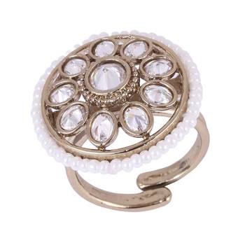 Smooth round shape and pearl gold plated adjustable finger ring for women 2
