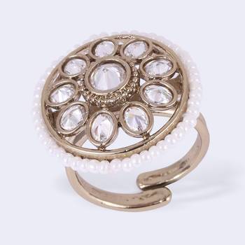 Smooth round shape and pearl gold plated adjustable finger ring for women 3