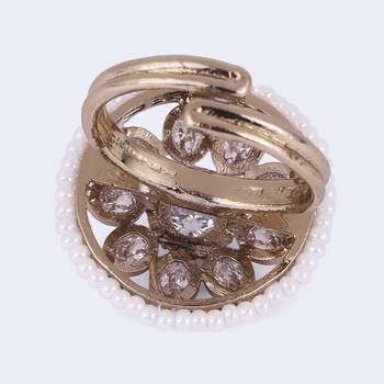 Smooth round shape and pearl gold plated adjustable finger ring for women 5