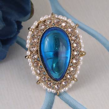 Splendid oval shape center blue stone gold plated adjustable finger ring for women 1