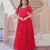 Red color faux georgette beads embroidery work ethnic and ceremonial wear gown