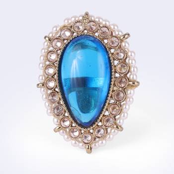 Splendid oval shape center blue stone gold plated adjustable finger ring for women 4