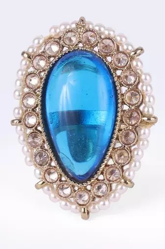 Splendid oval shape center blue stone gold plated adjustable finger ring for women