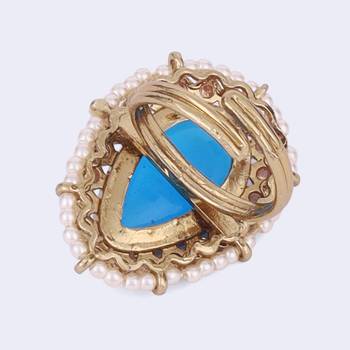 Splendid oval shape center blue stone gold plated adjustable finger ring for women 5
