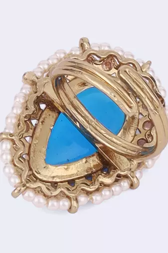Splendid oval shape center blue stone gold plated adjustable finger ring for women