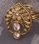 Superb flower and oval shape gold plated adjustable finger ring for women