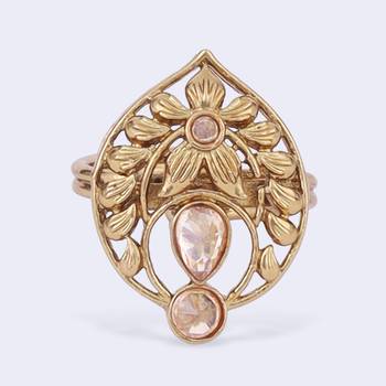 Superb flower and oval shape gold plated adjustable finger ring for women 3