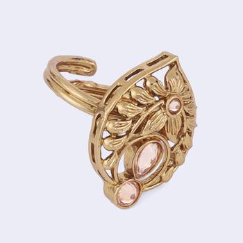 Superb flower and oval shape gold plated adjustable finger ring for women 4