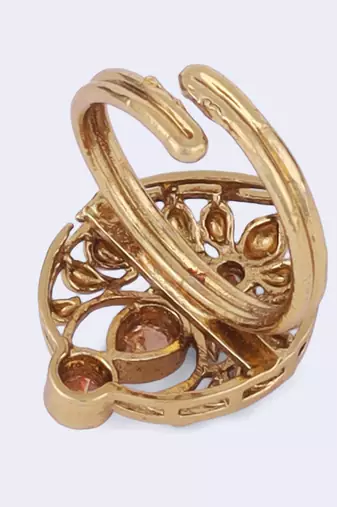 Superb flower and oval shape gold plated adjustable finger ring for women