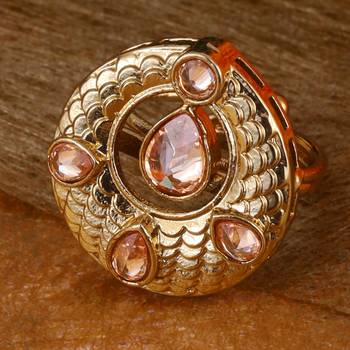 Luxurious round and oval shape gold plated adjustable finger ring for women 1