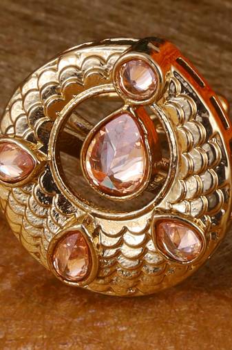 Luxurious round and oval shape gold plated adjustable finger ring for women