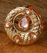 Luxurious round and oval shape gold plated adjustable finger ring for women