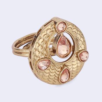 Luxurious round and oval shape gold plated adjustable finger ring for women 4