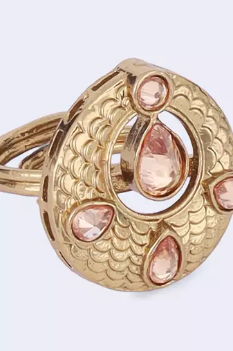 Luxurious round and oval shape gold plated adjustable finger ring for women
